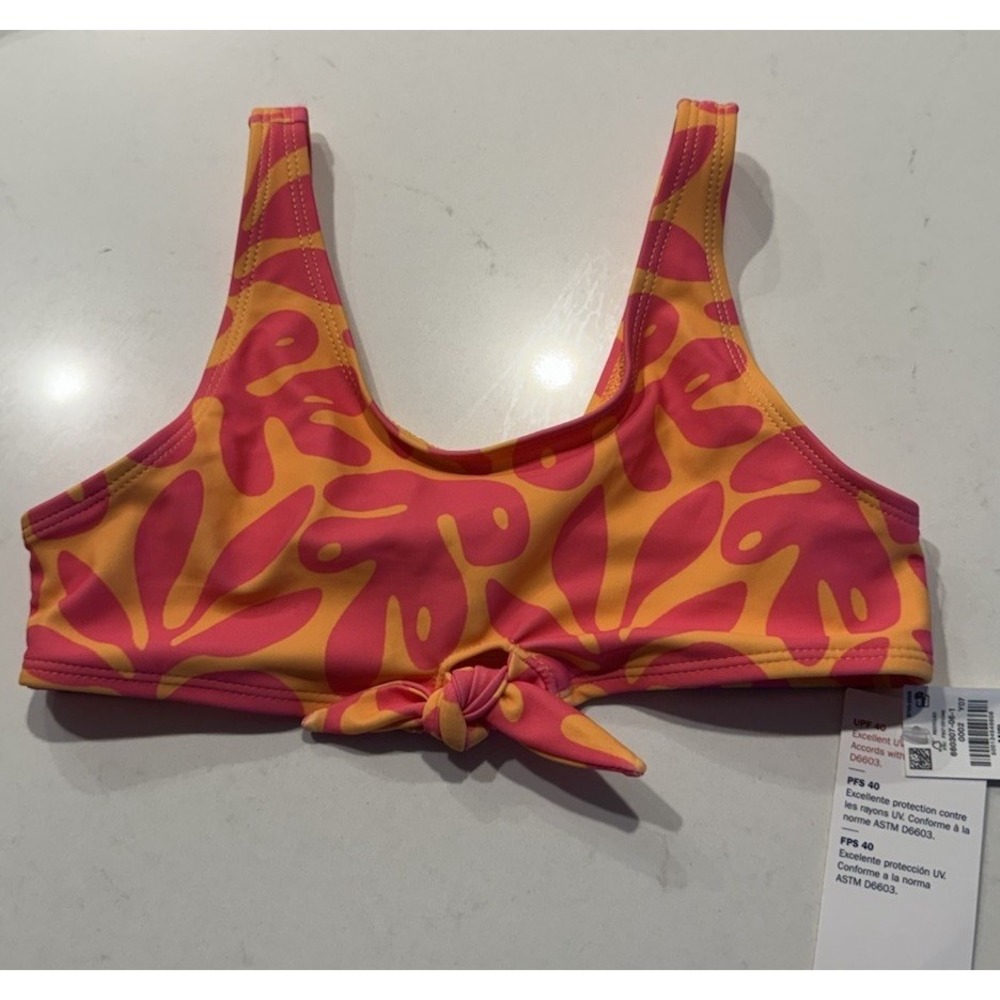 Old Navy Twisted Bikini Top Printed Girls Size M 8 Golden Poppy Hawaiin Tropical